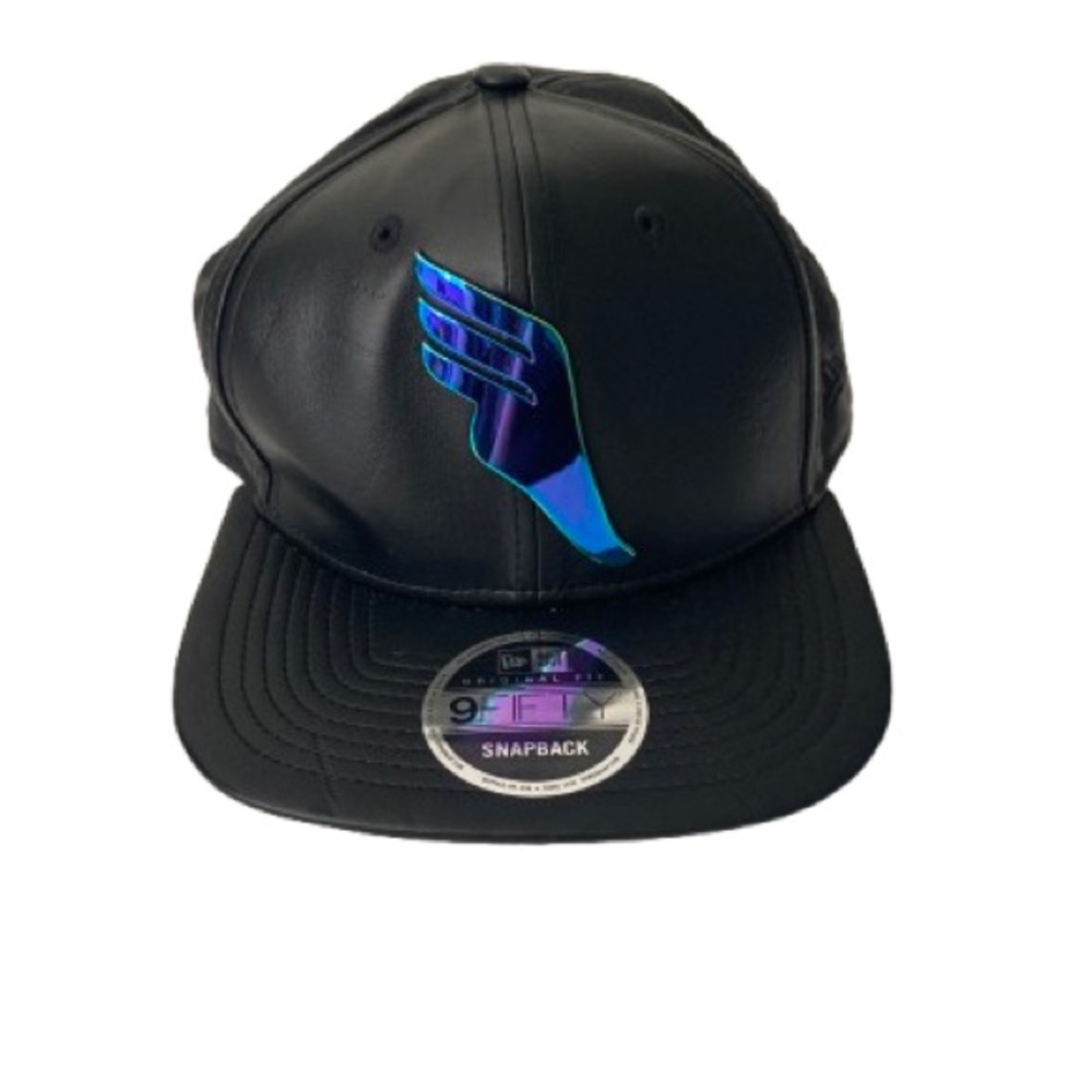 New Era Black Snapback Hat with Blue Logo 100%Pu